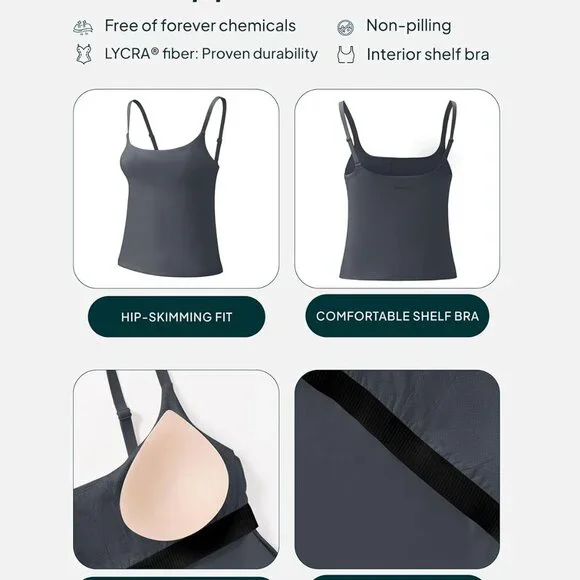 Women's Yoga Tank Top with Built-In Bra, Medium Support, Soft Fabric, Thunder Co - Picture 4 of 6